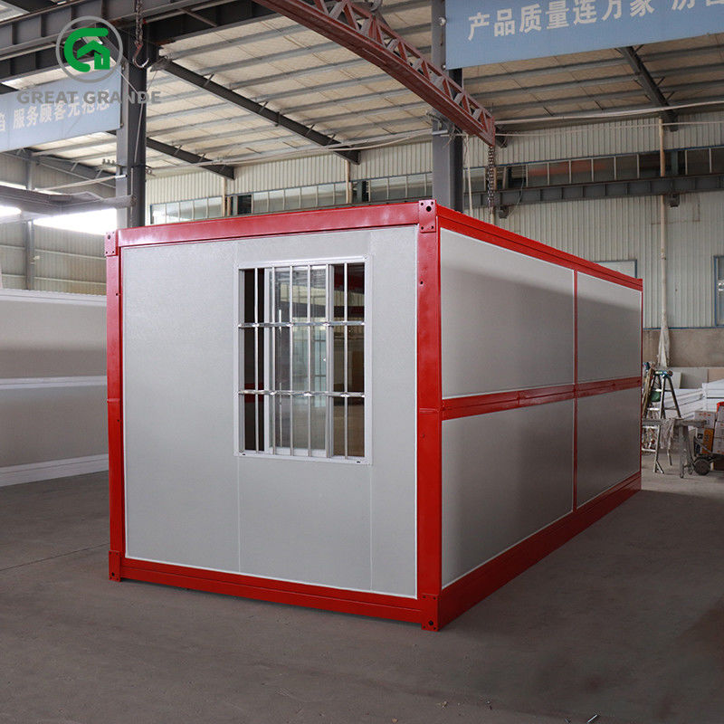 Do lado vermelho do quadro da casa do recipiente da casa pré-fabricada a porta de vidro de dobramento galvanizou o apoio da armação de aço