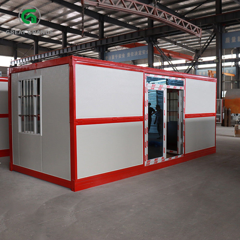Do lado vermelho do quadro da casa do recipiente da casa pré-fabricada a porta de vidro de dobramento galvanizou o apoio da armação de aço