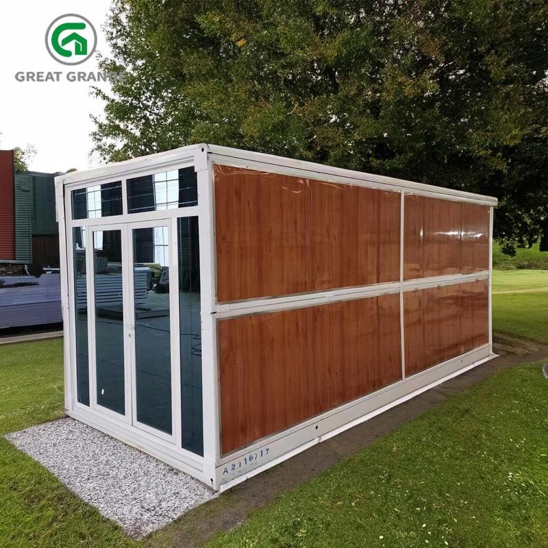 Parede de vidro de aço personalizada de Brown da porta da casa do recipiente da dobradura da casa pré-fabricada disponível para o arrendamento